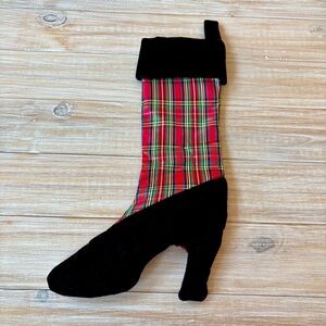 Hand Crafted Plaid Velvet Christmas Stocking Black High Heel EUC